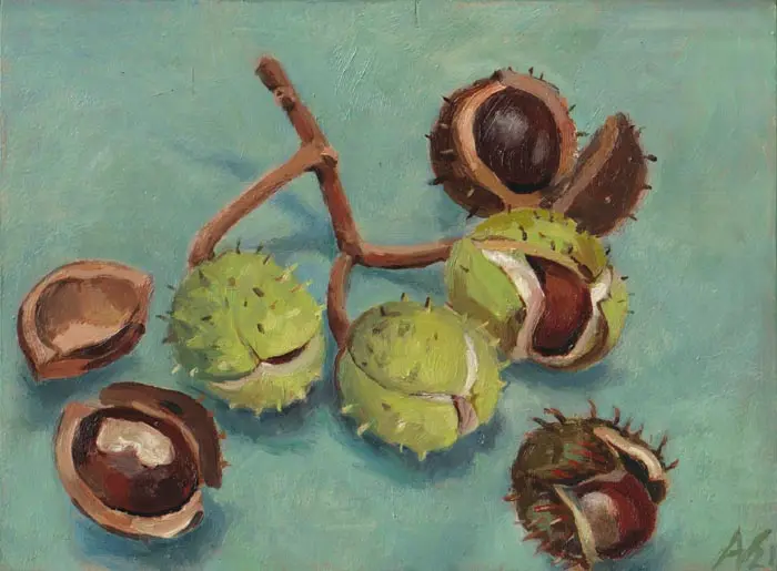 Annemarie Verschoor, Kastanjes, 150 euro, Oil on panel, unframed, 20x26 cm