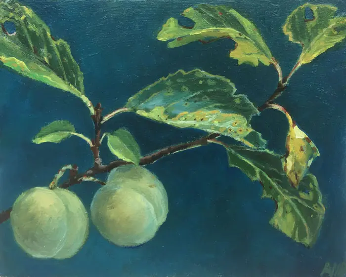 Annemarie Verschoor, Reine Claude, Oil on wood, 16x20 cm, €.110,-