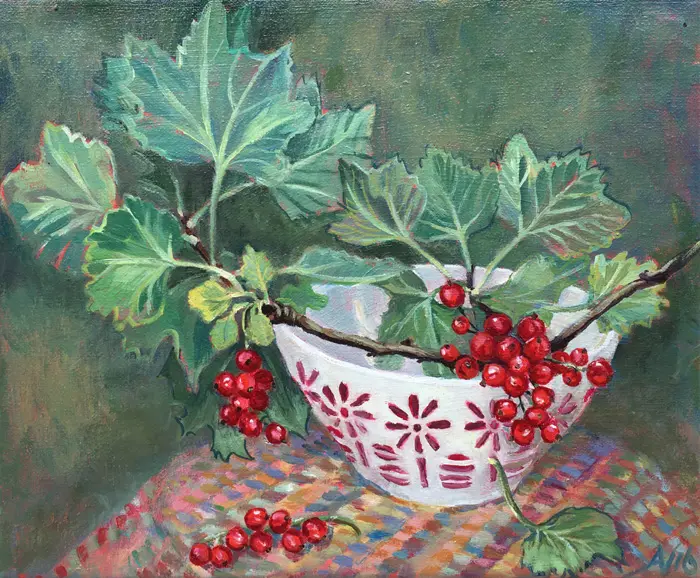 Annemarie Verschoor, Rode bessen, Oil on canvas, 25x30 cm, €.230,-