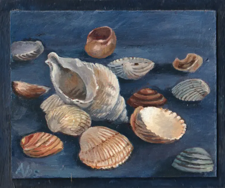 Annemarie Verschoor, Schelpen, 150 euro, Oil on panel, unframed, 19x22 cm