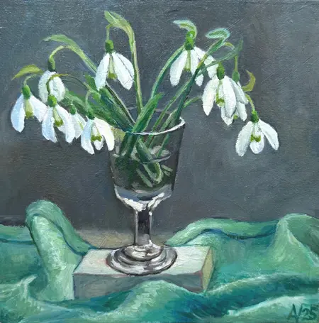 Annemarie Verschoor, Sneeuwklokjes, 200 euro, Oil on panel, unframed, 20x20 cm