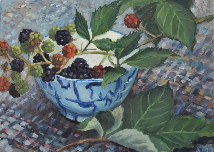Annemarie Verschoor, Takje Bramen, 150 euro, Oil on panel, 15x20 cm
