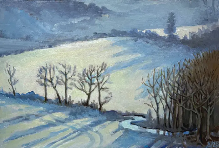 Annemarie Verschoor, Winterochtend, 200 euro, Oil on panel, unframed, 20x30 cm