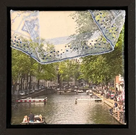 Annette van Waaijen, Amsterdam blue, 224 euro, Mixed media on canvas in black frame, 15x15 cm