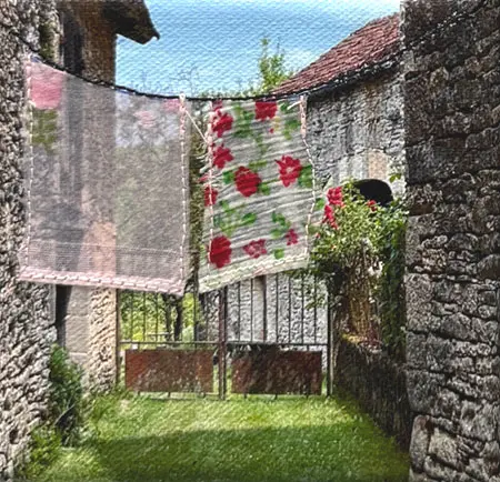 Annette van Waaijen, Franse Was II, 145 euro, Photo on canvas with embroidery in white wooden frame, 10x10 cm