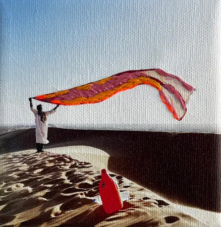 Annette van Waaijen, Freedom 1, 145 euro, Mixed media on canvas in wooden frame, 10x10 cm