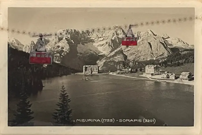 Annette van Waaijen, Gondel 4, 65 euro, Collage with stitching, resin and old photo, unframed, 6x9 cm