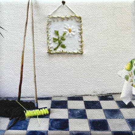 Annette van Waaijen, Gouden lijstje, 145 euro, Mixed media on canvas in wooden frame, 10x10 cm
