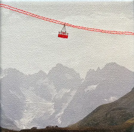 Annette van Waaijen, Kabelbaan 3, 145 euro, Mixed media on canvas in wooden frame, 10x10 cm