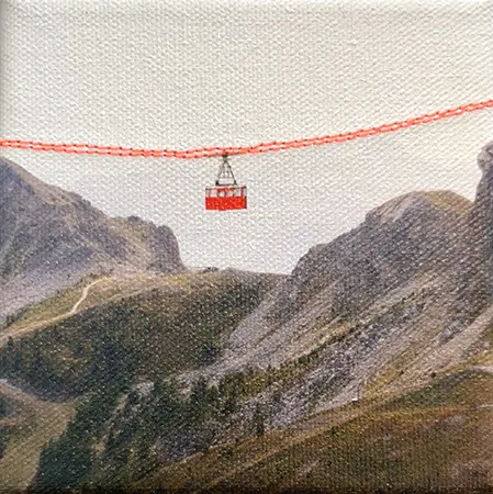 Annette van Waaijen, Kabelbaan, 145 euro, Mixed media on canvas in wooden frame, 10x10 cm