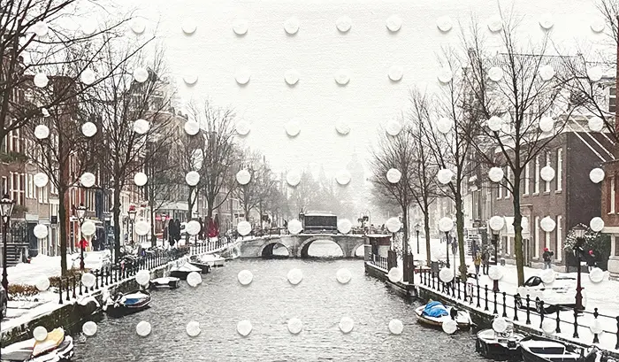 Annette van Waaijen, Once upon a time....Amsterdam, 845 euro, Mixed media with photo on canvas, felt and embroidery in black wooden frame, 30x50 cm