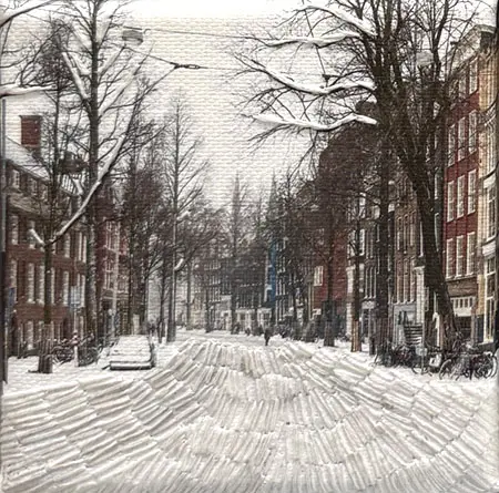Annette van Waaijen, Once upon a time in Amsterdam, 145 euro, Photo on canvas with embroidery in white wooden frame, 10x10 cm