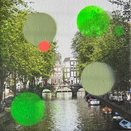 Annette van Waaijen, Spring in Amsterdam, 295 euro, Mixed media on canvas in wooden frame, 15x15 cm