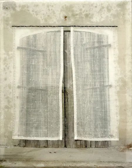 Annette van Waaijen, The Curtain, 315 euro, Mixed media with photo/embroidery/resin in wooden frame, 24x30 cm