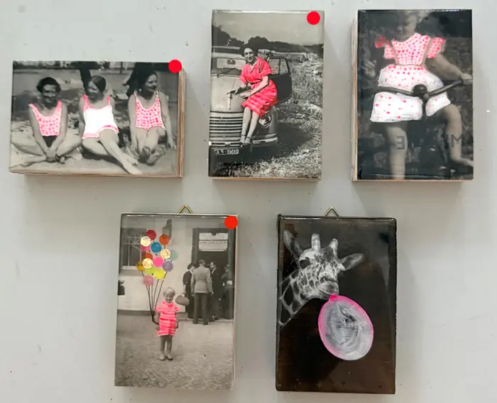 Annette van Waaijen, Vintage foto 1 t/m 5, 85 euro, Photo on panel mixed media, 9x6x2 cm
