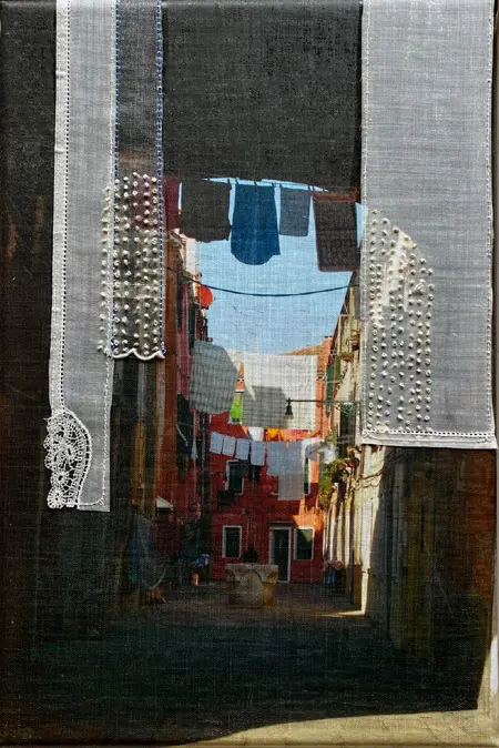 Annette van Waaijen, Witte was, Mixed media on canvas in wooden frame, 30x20 cm, €.375,-