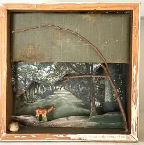 Antje Weber, Accross the forrest and see, 130 euro, Mixed media with little deer, 15x15 cm