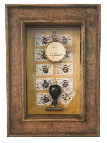 Antje Weber, Be Different, Mixed media/collage in wooden box, 26x19x6 cm, €.120,-