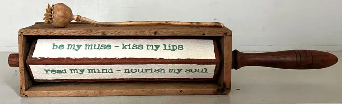 Antje Weber, Be My Muse, 70 euro, Mixed media in a vintage pencil sharpener, 26x5x4 cm