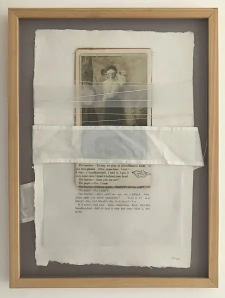 Antje Weber, Blind folded, 150 euro, Mixed media on paper in frame, 34x26 cm