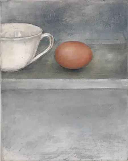 Antje Weber, Cup and Egg, Acrylic on canvas, 30x24 cm, €.200,-