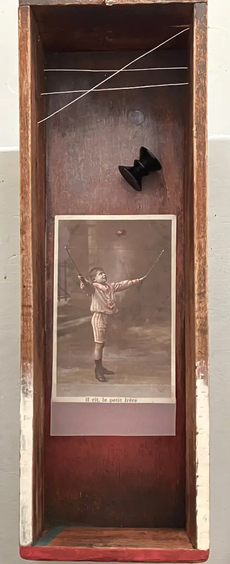 Antje Weber, Diabolo, 120 euro, Mixed media in old drawer, 28x12x9 cm
