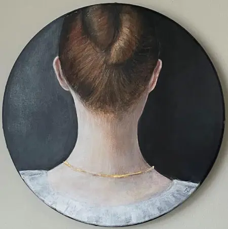 Antje Weber, Girl with neclace, 200 euro, Acrylic on canvas with gold, 30 cm