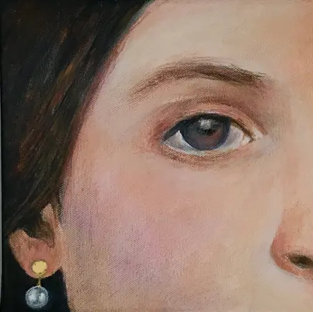 Antje Weber, girl with pearl, Acrylic and gold on canvas, 20x20 cm, €.130,- euro
