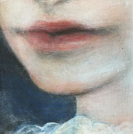Antje Weber, Kiss of a girl, Oil on canvas, 15x15 cm, €.110,-
