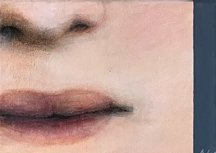 Antje Weber, Kiss, 100 euro, Acrylic on canvas, unframed, 18x13 cm