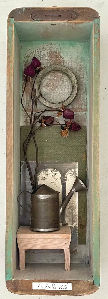Antje Weber, Le Jardin Volé, 150 euro, Mixed media in vintage drawer, 36x12x9 cm
