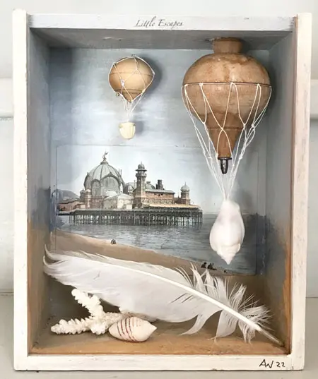 Antje Weber, Little escapes, 140 euro, Mixed media in box, 17x20x8