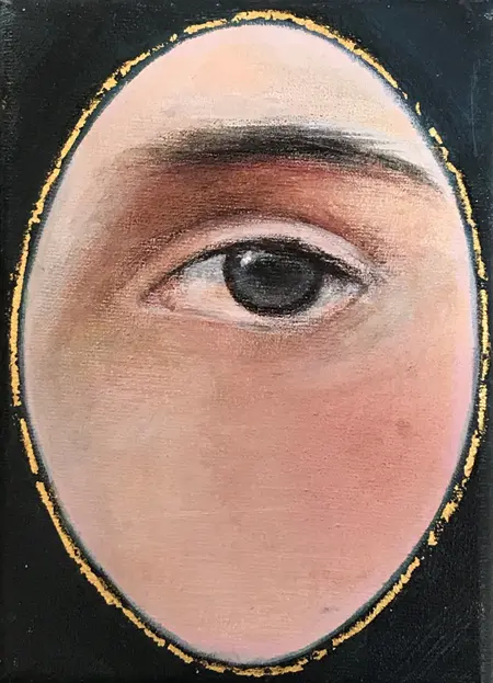Antje Weber, Lovers Eye, Acrylic and gold leaf on canvas, 18x13 cm, €.120,-