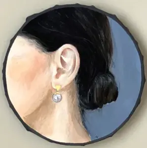 Antje Weber, Pearl Earring, 150 euro, Mixed media on canvas with 23K gold, unframed, 20 cm