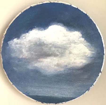 Antje Weber, Silver Cloud, 90 euro, Acrylic on canvas with gold leaf, 20 cm