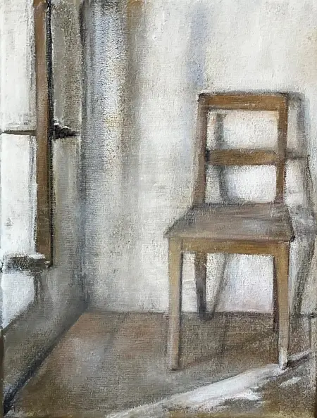Antje Weber, Small Chair, 150 euro, Mixed media on canvas, unframed, 18x24 cm
