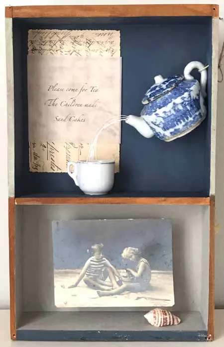 Antje Weber, Teatime with sandcakes, 120 euro, Mixed media in box, 8,5x30,5x5 cm