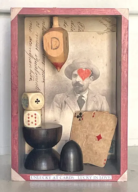 Antje Weber, Unlucky in cards, 150 euro, Mixed media with ebony and small playcards, 10x15x8 cm