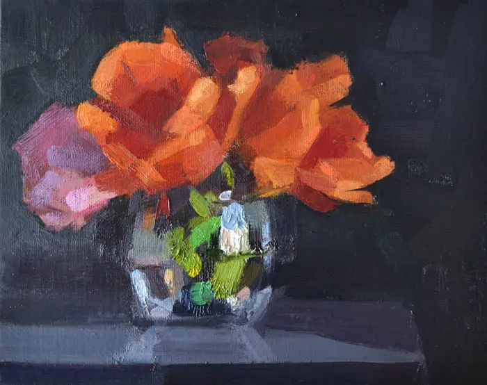 Bairbre Duggan, Bloeiende tulpen, Oil on panel in frame, 20x24 cm, €.480,-