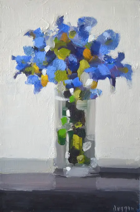 Bairbre Duggan, Irises, 950 euro, Oil on panel, unframed, 20x30x3,5 cm