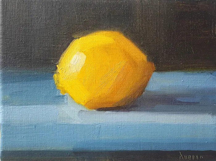 Bairbre Duggan, Lemon, 450 euro, Oil on canvas in wooden frame, 18x24 cm