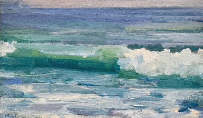 Bairbre Duggan, Little Sea, 550 euro, Oil on canvas in grey frame, 16x27 cm