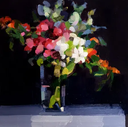 Bairbre Duggan, November Posy, Oil on panel in white wooden frame, 30x30 cm, €.895,-