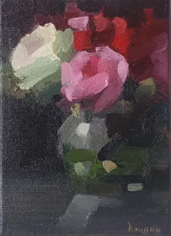 Bairbre Duggan, Pink Roses, 350 euro, Oil on canvas in wooden frame, 13x18 cm