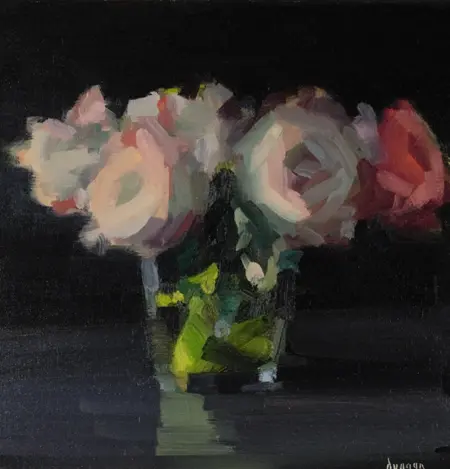 Bairbre Duggan, Roses, 950 euro, Oil on canvas in black frame, 30x30 cm