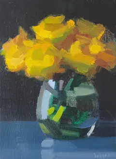 Bairbre Duggan,Yellow Roses, 550 euro, Oil on canvas in wooden frame, 18x24 cm