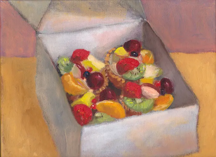 Berber Boom, Doos met vruchtentaartjes, Oil on canvas, 24x30 cm, €.250,-