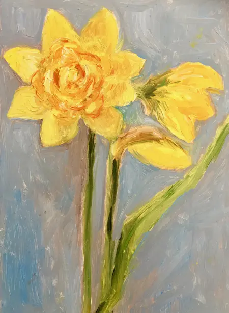 Berber Boom, Narcissen, Oil on panel, 18x13 cm, €.50,-
