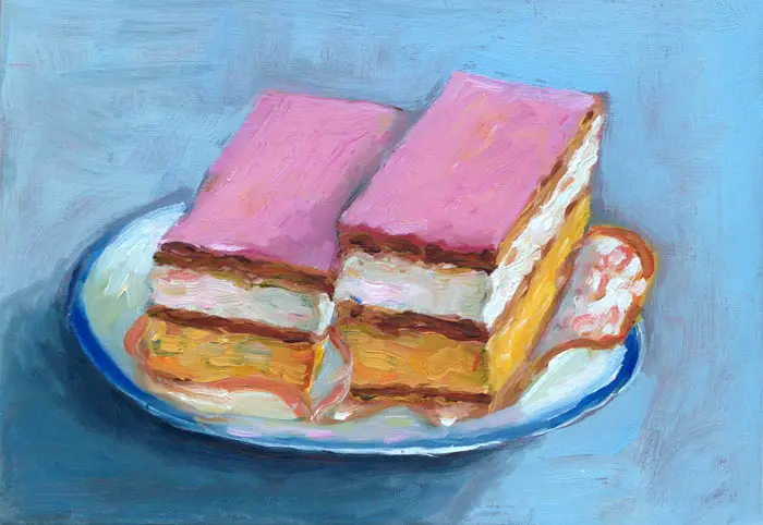Berber Boom, Tompoes op bord, Oil on canvas, 18x24 cm, €.175,-