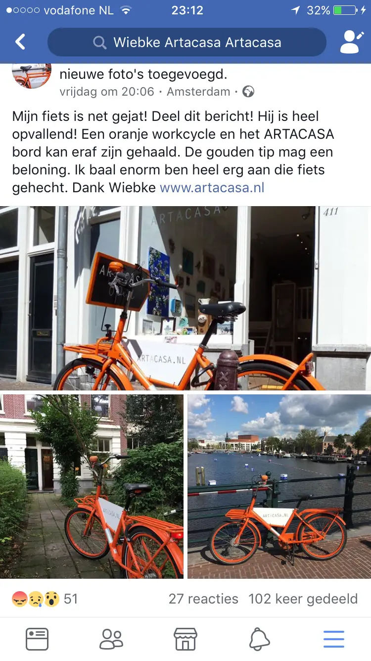 ARTACASA fiets is gestolen!